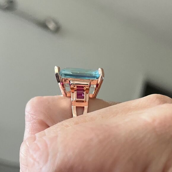 Last one! Main Event Aquamarine and pink topaz in rose gold Statement cocktail 7 - Picture 6 of 11